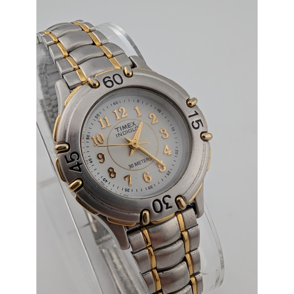 Vintage Timex Indiglo Women's Watch 27mm Case Two Tone 6.75" Band- New Battery